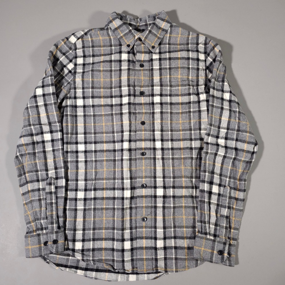 L.L. Bean Flannel Shirt Mens Medium Grey Plaid Slim Fit 100% Cotton 510590
